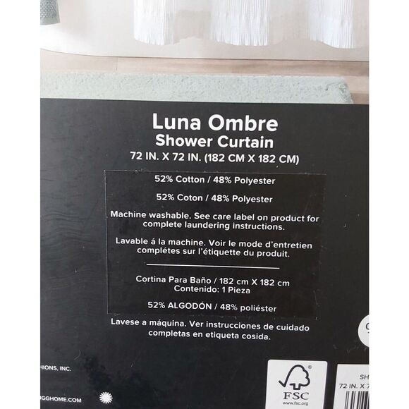 UGG Luna Ombre Fabric Shower Curtain 72 x72 Inches Cotton Blend AGAVE Light Blue - Picture 7 of 8